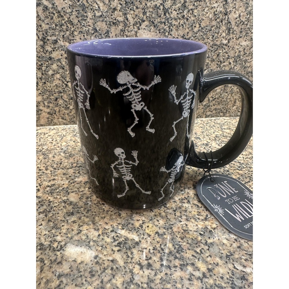 Sunday Morning Ceramics Skeleton Dance‎ Soft Touch Mug Black Purple Halloween